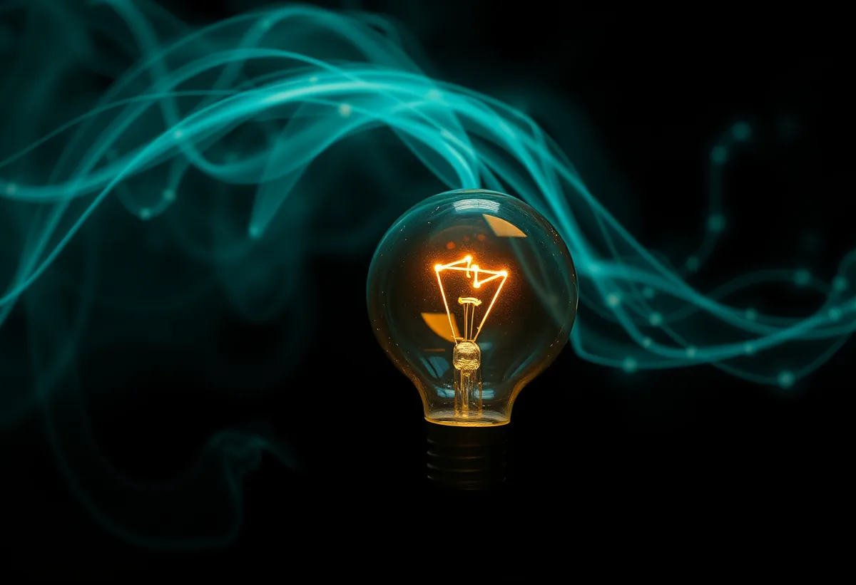 Teal chemical signal trails of vapor leaving a glass bulb in a dark space