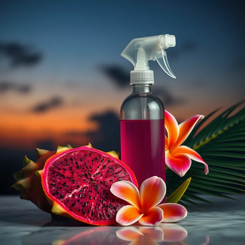 Spray bottle with dragonfruit, orange blossom and tuberose (generic unbranded still life)